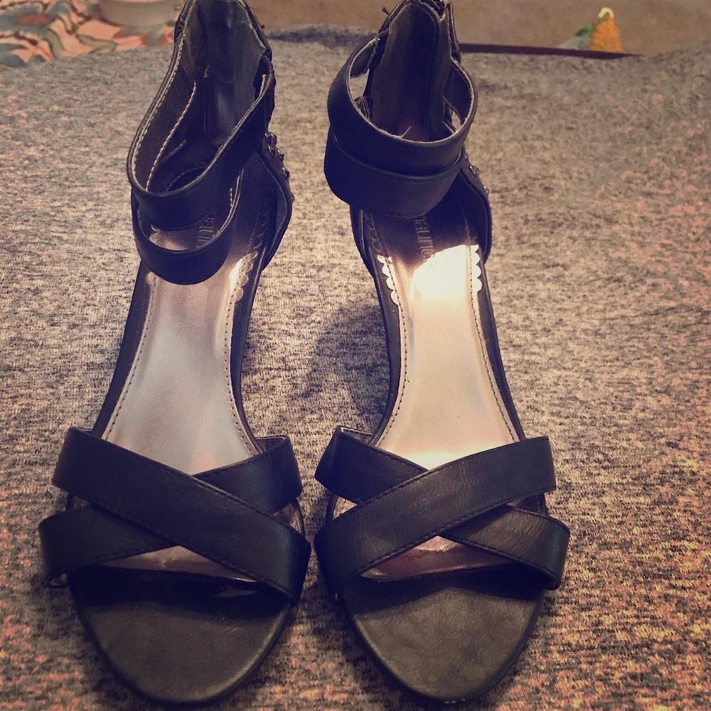 Maurice’s faux leather studded kitten heels